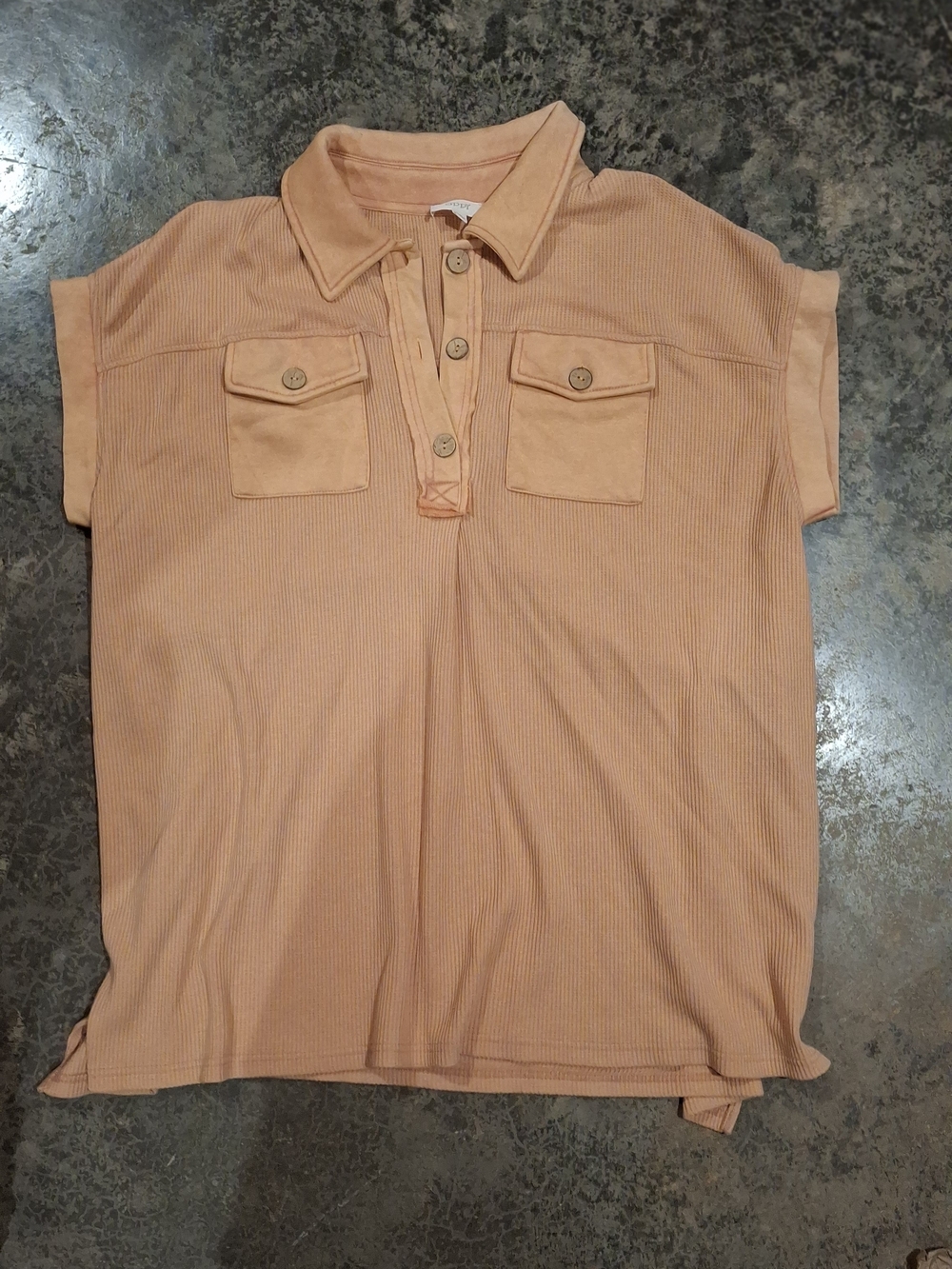 Peach Short-Sleeve Ribbed Polo Top Plus Size